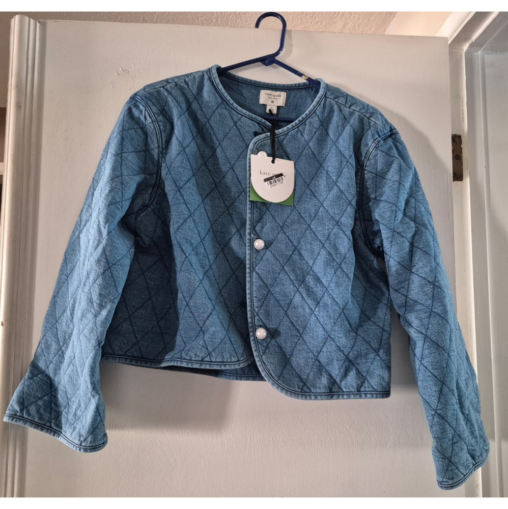NWT Kate Spade New York x Target Blue Quilted Denim Jacket Pearl Buttons Medium